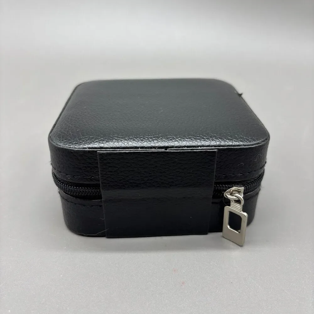 Black Faux Leather Travel Jewelry Case Organizer Ring Earring Zipper Box